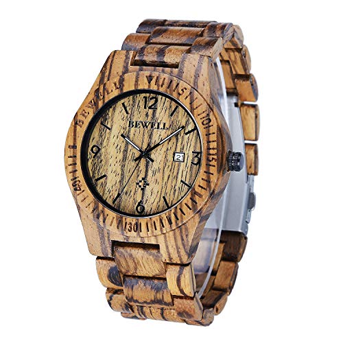 Bewell Men's Wood Watch Quartz Watches with Calendar Analog Elegant Wrist Watch W086B