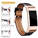Mornex Replacement Leather Band Compatible with Fitbit Charge 2, Classic Genuine Leather Wristband for Men Women(Black-Rosegold Buckle)