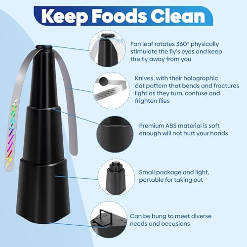 NEOXMERIA 4 Piezas Ventilador Repelente De Moscas De Mesa De Comedor, Ventilador Moscas Mesa, Mosca con Cuchillas Holográficas,Repelente Moscas para restaurantes, picnics al Aire Libre, Patios