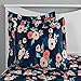 8 Piece Navy Blue Pink Garden Flowers Theme Comforter Full Set, Elegant All Over Boho Chic Bohemian Floral Print, Stylish Stripes Design Reversible Bedding, Bright Colors Blush Coral, For Girls/Teens