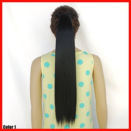 NiCheng 24inch 90g Long Straight Drawstring Ponytails Clip-in Hair Extensions Super Synthetic Women's Hairpieces ( 1# jet black )