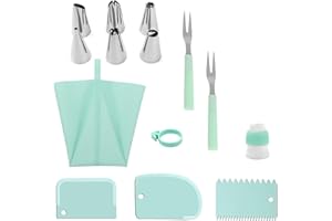Joyeee Reusable Icing Piping Bags and Tips Set, 14 Pcs Cake Decorating Kit Converter Cake Cleaning Brush Scraper, Baking Fros