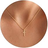 HANLI Cross Necklace for Women - 14k Gold/Silver Plated Dainty Cubic Zirconia Sideways Cross Necklace Jewelry Gift