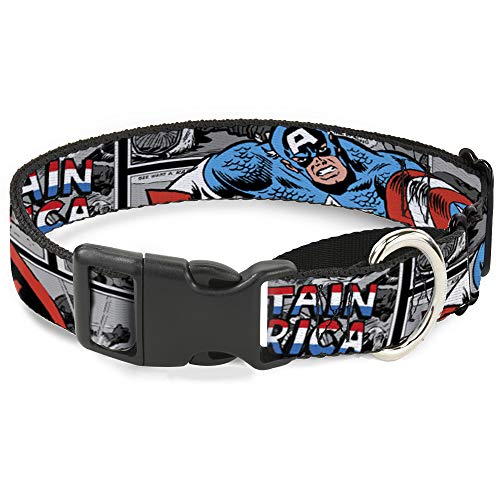 Buckle-Down Dog Collar Martingale Captain America Shield Digital Camo Blue Whit…