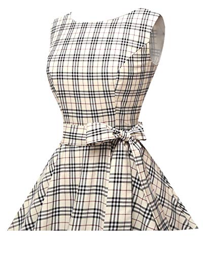 Hanpceirs Women's Boatneck Sleeveless Swing Vintage 1950s Cocktail Dress Beigeplaid, XS(fit US 0-2) - Thumbnail 5