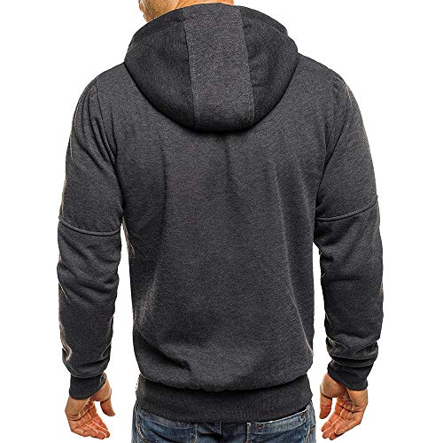 Mens' Autum Winter Long Sleeve Zipper Patchwork Hooded Sweatshirt Cardigan Tops (Deep Gray, L3) - Thumbnail 2
