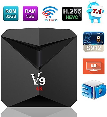 Newest TV Box Android 7.1, V9 Smart Box Amlogic S912 Octa Core 3GB RAM 32GB ROM H.265 HEVC 3D 4K HD 2.4G/5G Dual Band Wi-Fi BT4.0
