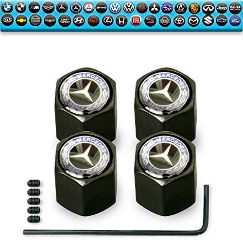 Custom Tire Valve Stem Caps (35 Vehicle Models) Anti-Theft Hexagon Design | Car, Truck, SUV | Leakproof, Airtight, Dustproof Seal | All-Weather, Lock Tight Fit (for Mercedes Vehicles)