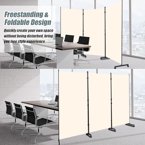 Room Divider Folding Privacy Screens with Wheels, 6FT Tall Divider for Room Separation, 3 Panel Movable Room Partitons, Indoor Room Dividers Panel with Non-See Through Fabric for Office (White)