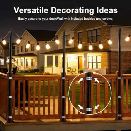 6 Pack String Light Poles for Outside, Upgraded Heavy-Duty Metal Poles for Outdoor String Lights with Fork, Adjustable Lighting Hanging Accessories for Patio Decor Pergola Backyard Garden Decorations