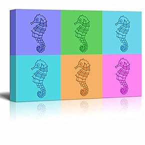 Canvas Wall Art - Multi-Color Pop Art with Sea Horse - Giclee Print Gallery Wrap Modern Home Art Ready to Hang - 12" x 18"