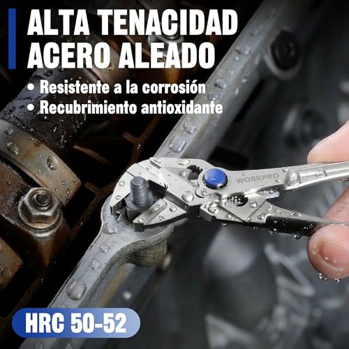 WORKPRO Adjustable Wrench Pliers 108 mm, Wrench Type Pliers with Self-adjusting Jaw, Max Opening 20 mm, Non-Slip Handle, for Nuts and Pipes
