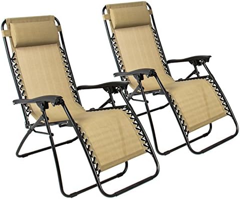 Zero Gravity Chairs Case Of (2) Tan Lounge Patio Chairs Outdoor Yard Beach New , Tan