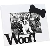 Isaac Jacobs White Wood Sentiments Dog “Woof!” Picture Frame, 4x6 inch, Photo Gift for Pet Dog, Puppy, Display on Tabletop, Desk (White, 4x6)