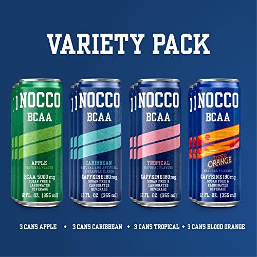 NOCCO BCAA Energy Drink Variety Pack 12 Fl Oz (Pack Of 12) Sugar