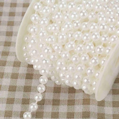 Wal front 10m/roll 8mm Cotton Line Artificial Pearl Beads String Chain Garland Flowers Wedding Decoration DIY Craft Pearl String(White)