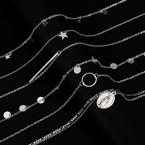 Dremcoue 12 Pcs Dainty Choker Necklace for Women Adjustable Handmade Dainty Sliver Choker Necklace Set Star Necklace