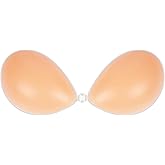 Adhesive Bra Push Up Strapless Invisible Sticky Bra Reusable Backless Silicone Bra for Women, Cream