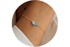 RLMOON Christmas Gifts Stocking Stuffers for Teen Gold Bracelets for Women Dainty 2 Birthstones Heart Charm Bracelet Non Tarnish 14K Gold Plated Red CZ Bracelets for Bridesmaid Mother and Daughter Anniversary Birthday Gift