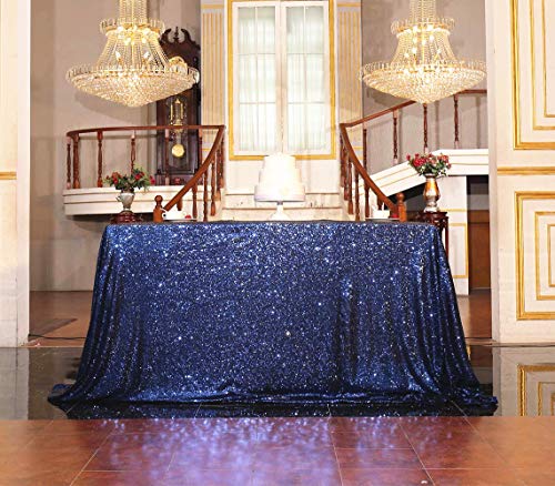 SquarePie Sequin Tablecloth Rectangular 50 x 72 Inch Navy Blue Reflect Lights Bling Sparkly Table Linen for Wedding Party