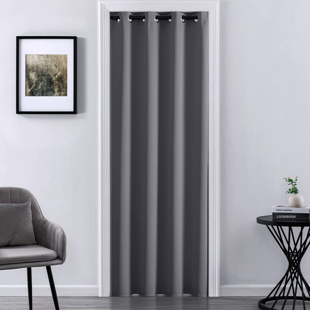 XTMYI Doorway Curtain Privacy,Portable Door Cover Curtain,Sound Proof Winter Summer Heat Blocking Insulated Thermal Grommet Blackout Curtains for Bedroom,80 Inch Length,Dark Grey — image 1