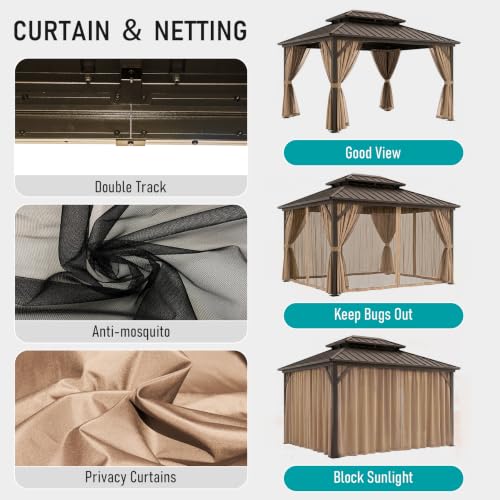 Domi 12x14ft Hardtop Metal Gazebo, Alloy Steel Frame with Double Roof, Netting & Curtains image 22