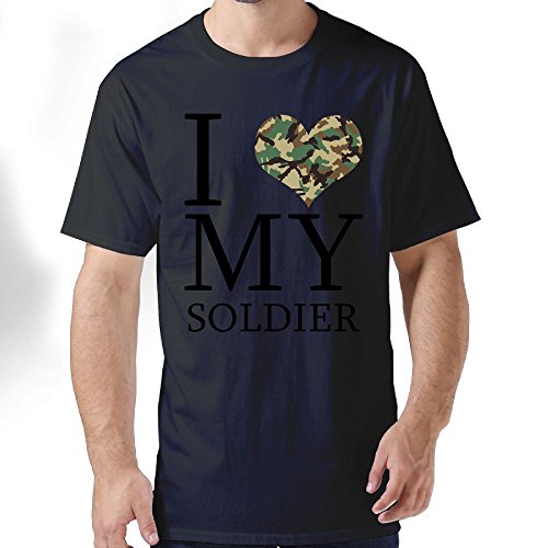 Mens Cotton T-Shirt I Love My Soldier Love Casual Short Sleeve Round Neck Tee L