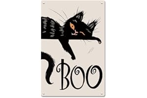 YOYI ART Vintage Black Cat Decor Halloween Boo Black Cat Metal Sign, Cat Decor for Cat Lovers Cute Cat Poster Wall Decor for Home, Cat Gifts For Cat Lovers, Christmas, Halloween,Thanksgiving, 12x8 inches
