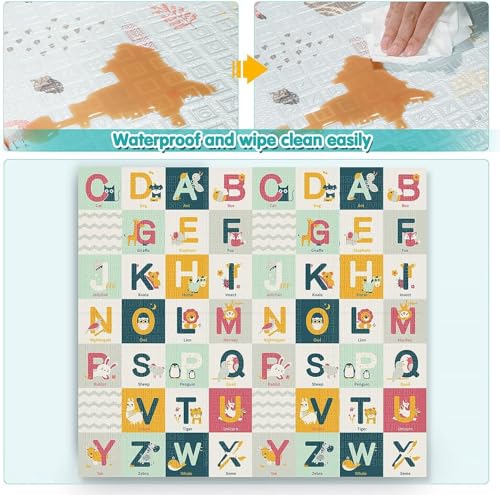 Baby Play Mat, 180 * 160 CM Foldable Baby Play Mat, Waterproof Foam Floor Baby Crawling Mat, Portable Baby Playmat for Infants, Toddler, Kids, Indoor Outdoor Use