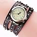 MINILUJIA Bohemian Style Analog Quartz Wrap Around Leather Watch Women Girls Watches with Vintage Bronze Rivet 27mm Dial Deep Brown