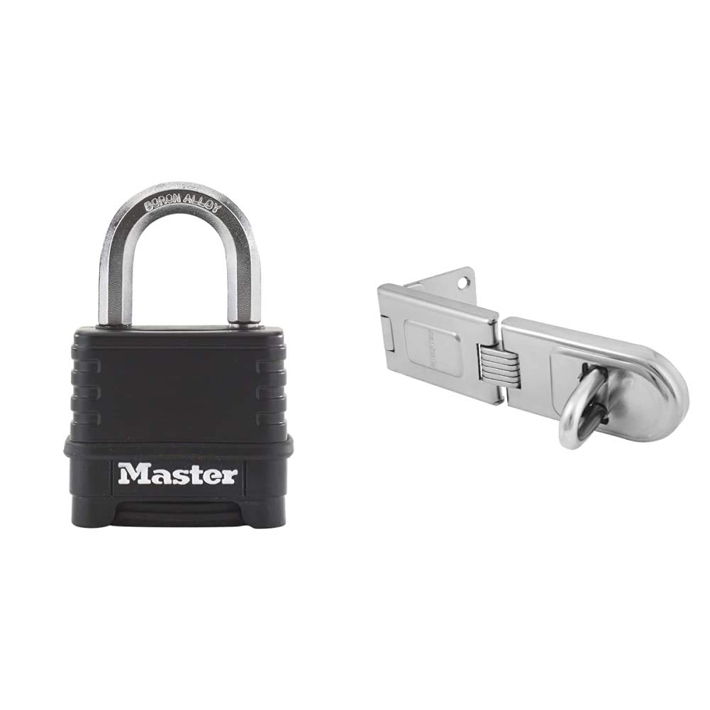 MASTER LOCK Heavy Duty Padlock [Combination] [Zinc] [Outdoor] M178EURD - Best Used for Storage Units, Sheds, Garages & 720EURD Heavy Duty Outdoor Door Padlock Single Hinge Hasp, 16 x 4.5 cm