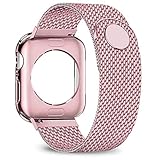 jwacct Compatible for Apple Watch Band with Screen Protector 38mm 40mm 42mm 44mm, Soft TPU Frame Case Cover Bumper Compatible for iwatch Series 1/2/3/4/5 Rose Gold
