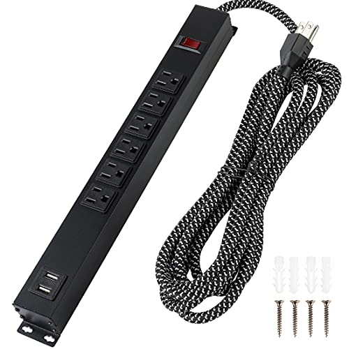 Metal Power Strip USB Ports Wall Mount Surge Protector with Long