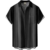 Hardaddy Men's Vintage Bowling Shirt Short Sleeve Button Down Hawaiian Summer Beach Printed Casual Shirts