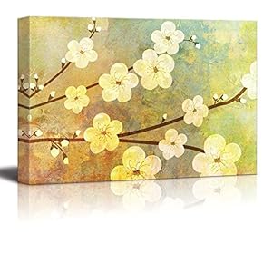 Painted Flowers on a Branch Placed on a Vintage Styled Background - Canvas Art Home Art - 12x18 inches