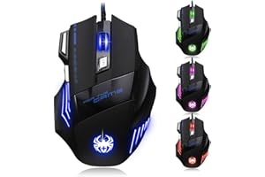 AFUNTA Zelotes Ergonomic 7200 DPI LED Optical Wired Gaming Mouse Mice 7 Buttons Compatible Mac Pro Gamer PC Laptop Desktop Notebook-Black Black(T80)