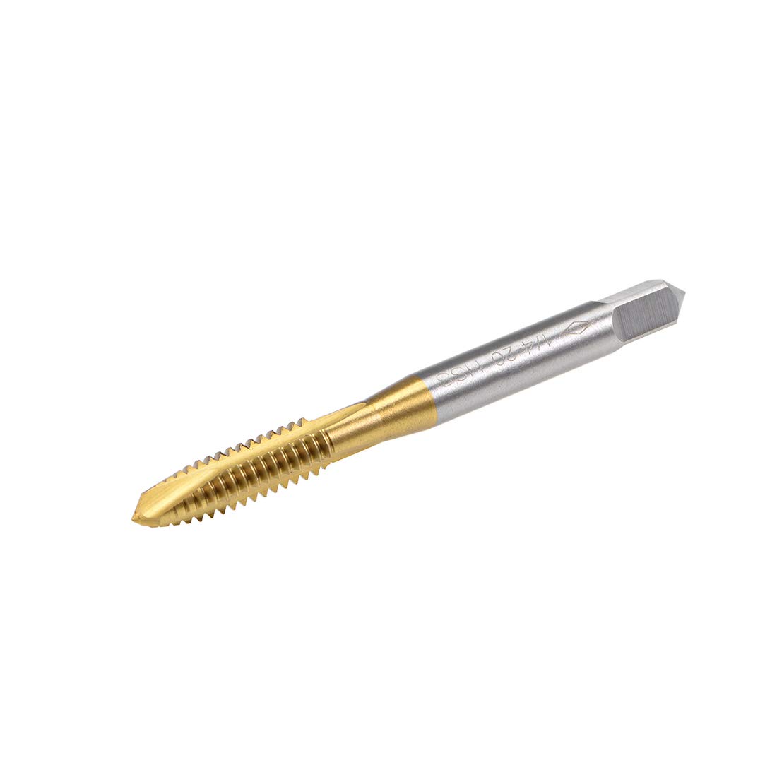 sourcing map Spiral Point Plug Threading Tap UNC 1/4-20 Thread, Ground Threads H2 3 Flutes, High Speed Steel HSS 6542, Titanium Coated, Round Shank with Square End