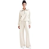 SUUKSESS Women 2 Piece Lounge Matching Set Wide Leg Sweatpant Half Zip Sweatshirt