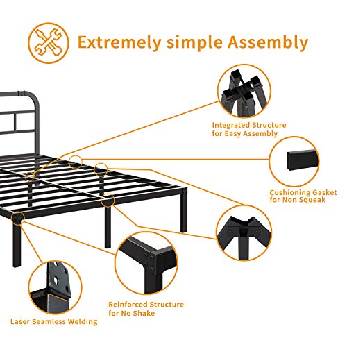 14 Inch Heavy Duty Twin XL Metal Bed Frame with Headboard, 2021 Upgraded Modern Look and Clean