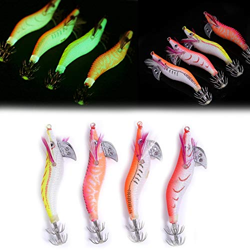 Squid Jig, Soft Luminous Plastic Shrimp Bait, Artificial Jigging Lures, 4Pcs Glow-in-the-Dark Fishing for Night Dawn Anglers, Saltwater Fishermen, Coastal and Deep Sea Fishing Enthusiasts