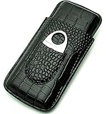 Cigar Case Travel - Cutter Included - Leather 3 Colors (Black)