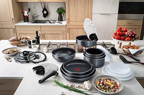 Tefal INGENIO ELEGANCE Set de 3 Casseroles 16/18/20 cm (1,5/2,1/3 L) + 1 Poignée Amovible Gris Pailleté L2319302 - Cuisine A Vivre Tefal INGENIO ELEGANCE Set de 3 Casseroles 16/18/20 cm (1,5/2,1/3 L) + 1 Poignée Amovible Gris Pailleté L2319302