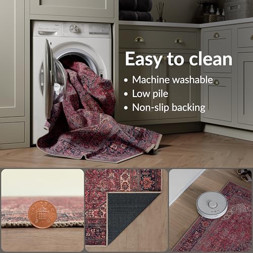 artyrugs Machine Washable Rug, 152x213cm, 75% Recycled Cotton, Short Pile, Non-Slip Backing, Non-Shedding, Suitable for Living Room, Bedroom, Kitchen, Hallway, Office, Aesthetic Crimson Red