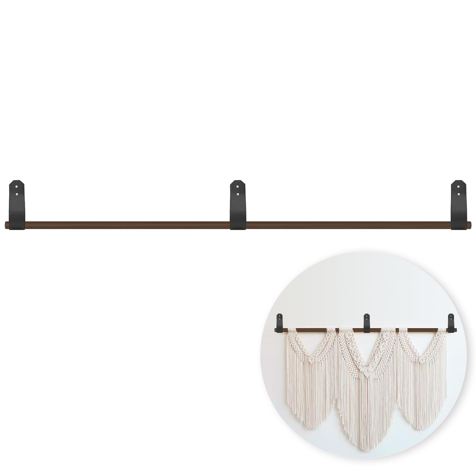 Photo 1 of Seanlendery Wooden Tapestry Hanger Telescopic Rod Adjustable Aesthetic Wall Hanging Rod Rustic Solid Wood Rug Hanger for Tapestries Blankets Curtains Dream Catcher and Wall Decoration (9-60 Inch)
