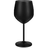 Lifecapido Stainless Steel Wine Glasses, 18oz Stainless Steel Stem Wine Goblets, Stemmed Metal Wine Glasses with Cup Brush for Party Office Anniversary, Great for Red White Wine (Black)
