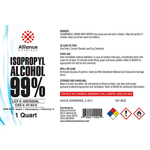 Isopropyl Alcohol 99 2 Quart Bottles (2) 32 FL Oz Bottles High Purity Concentrated