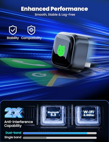 2026 Wireless Carplay Adapter, Mini Wireless Carplay for iPhone and More than 1k+ Cars, Type-C/USB, Stable Fast Connection, Compatible with iOS 12+/Android 11+ and Autos 2016 Onwards