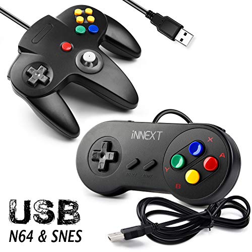 [USB Version] 2 Pack USB Classic Controller, iNNEXT USB N64 & SNES Controller Joystick for Windows PC MAC Linux Raspberry Pi 3 Sega Genesis Higan (Black)