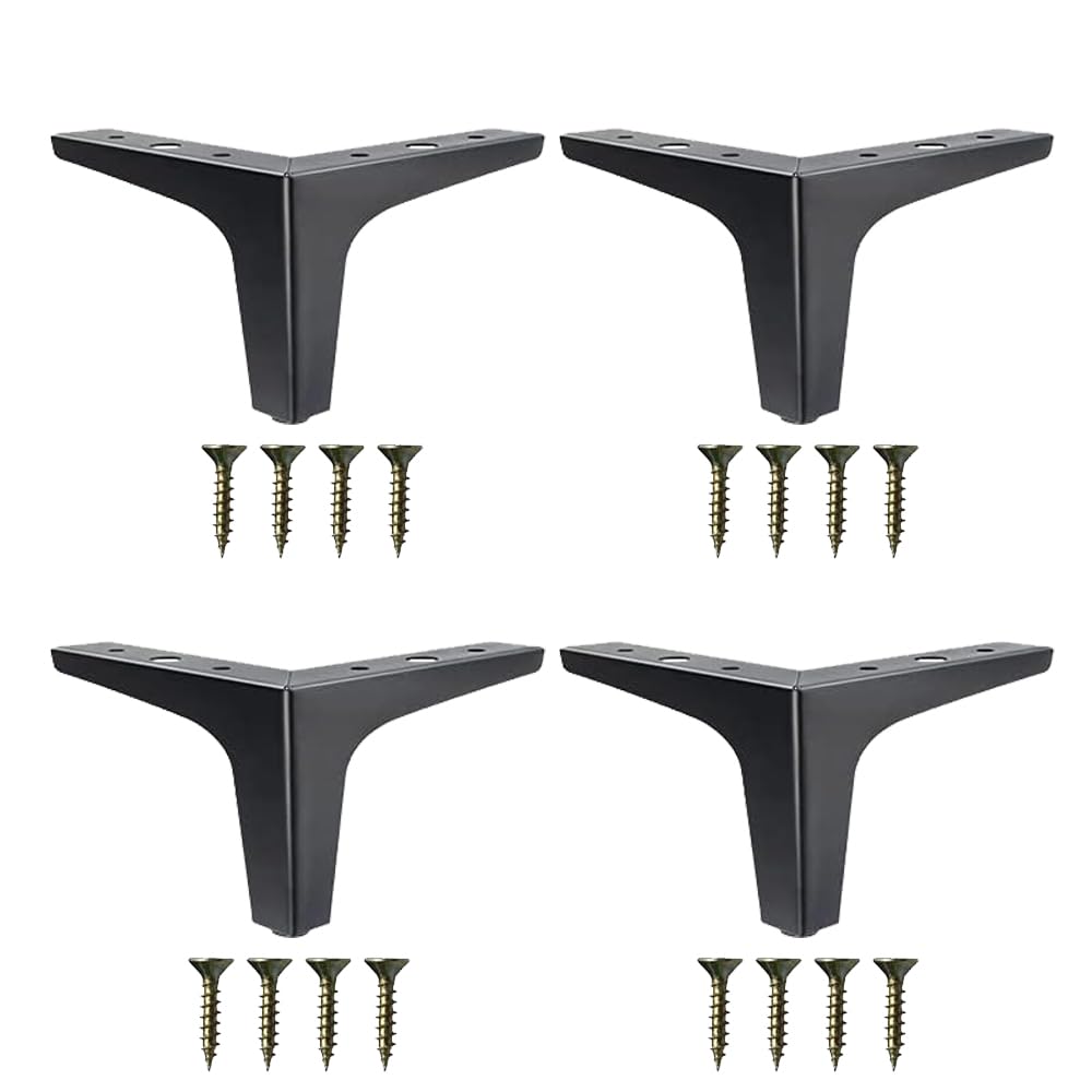 Photo 1 of 4 Pcs 4 Inch Metal Furniture Legs, DIY Replacement Feet for Cabinet & Dresser, Modern Style Triangle Legs for Nightstand, Bookcase, Cupboard (Black)
