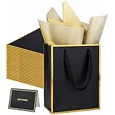 UoeRing 25 Pack Thank You Gift Bags with Handles 9.5x7.5x3.75 inch Gift Bags Medium Size Gift Bag with Tissue Paper and Card for Wedding Birthday Bridesmaid Holidays Mother's Day (Black Gold)